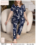 Navy Watercolor Floral Button-Front Pajama Set