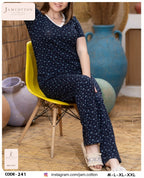 Navy Ditsy Floral Lace-Trim V-Neck Pajama Set
