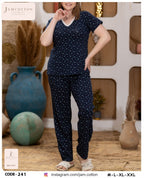 Navy Ditsy Floral Lace-Trim V-Neck Pajama Set