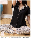 Leopard-Trim Button-Front Pajama Set