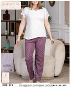 Lace-Sleeve Top and Heart Lattice Pants Pajama Set