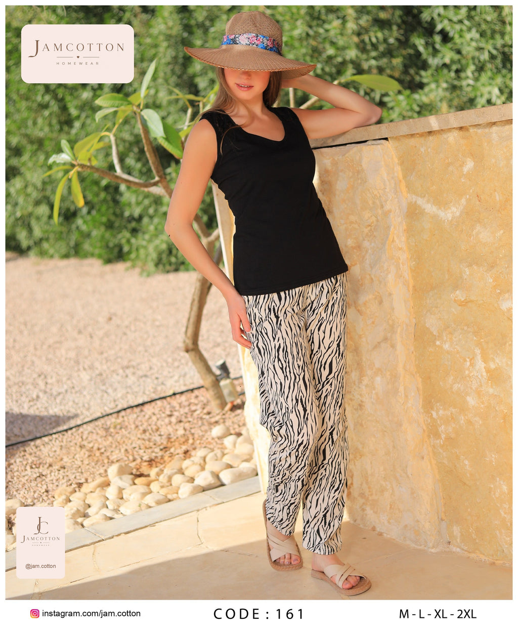 Lace-Trim Tank and Zebra Print Pants Pajama Set