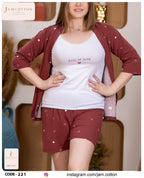 Heart Print 3-Piece Cardigan Pajama Set