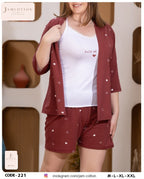 Heart Print 3-Piece Cardigan Pajama Set