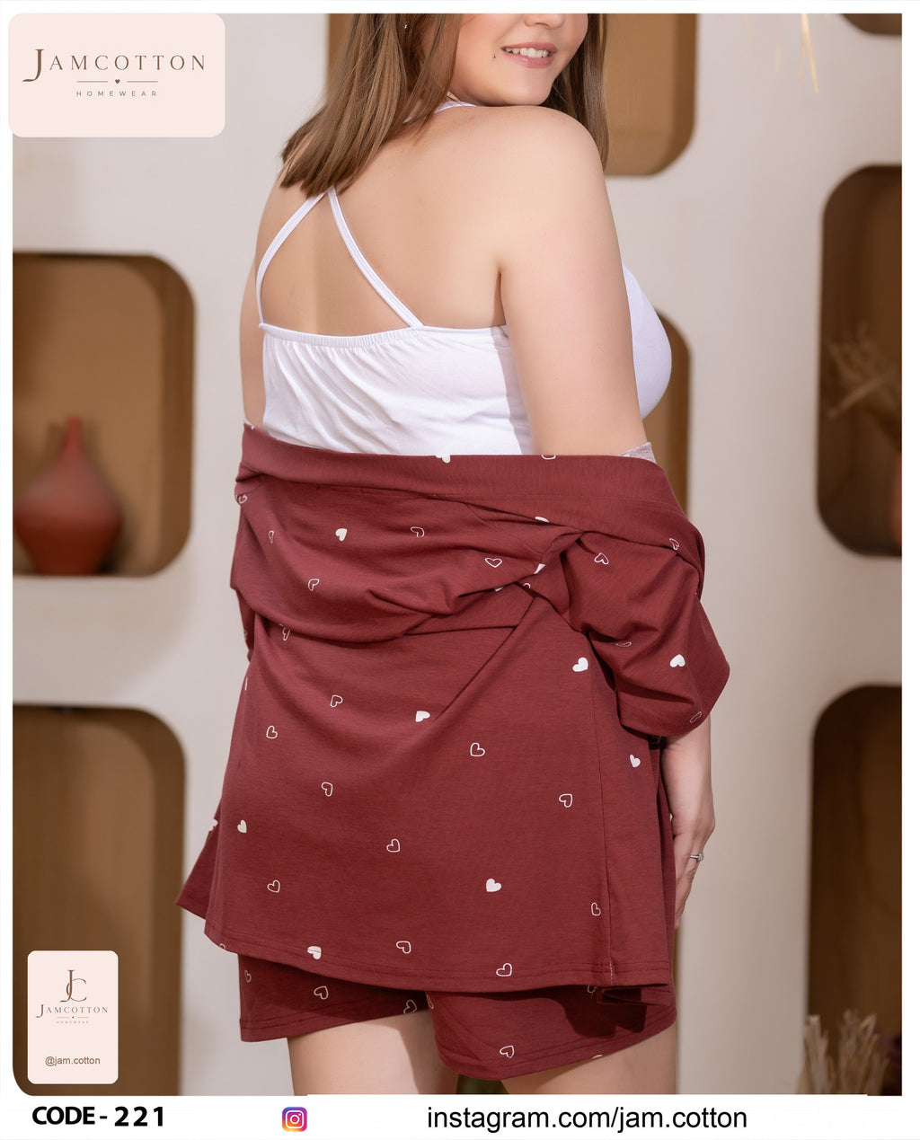 Heart Print 3-Piece Cardigan Pajama Set