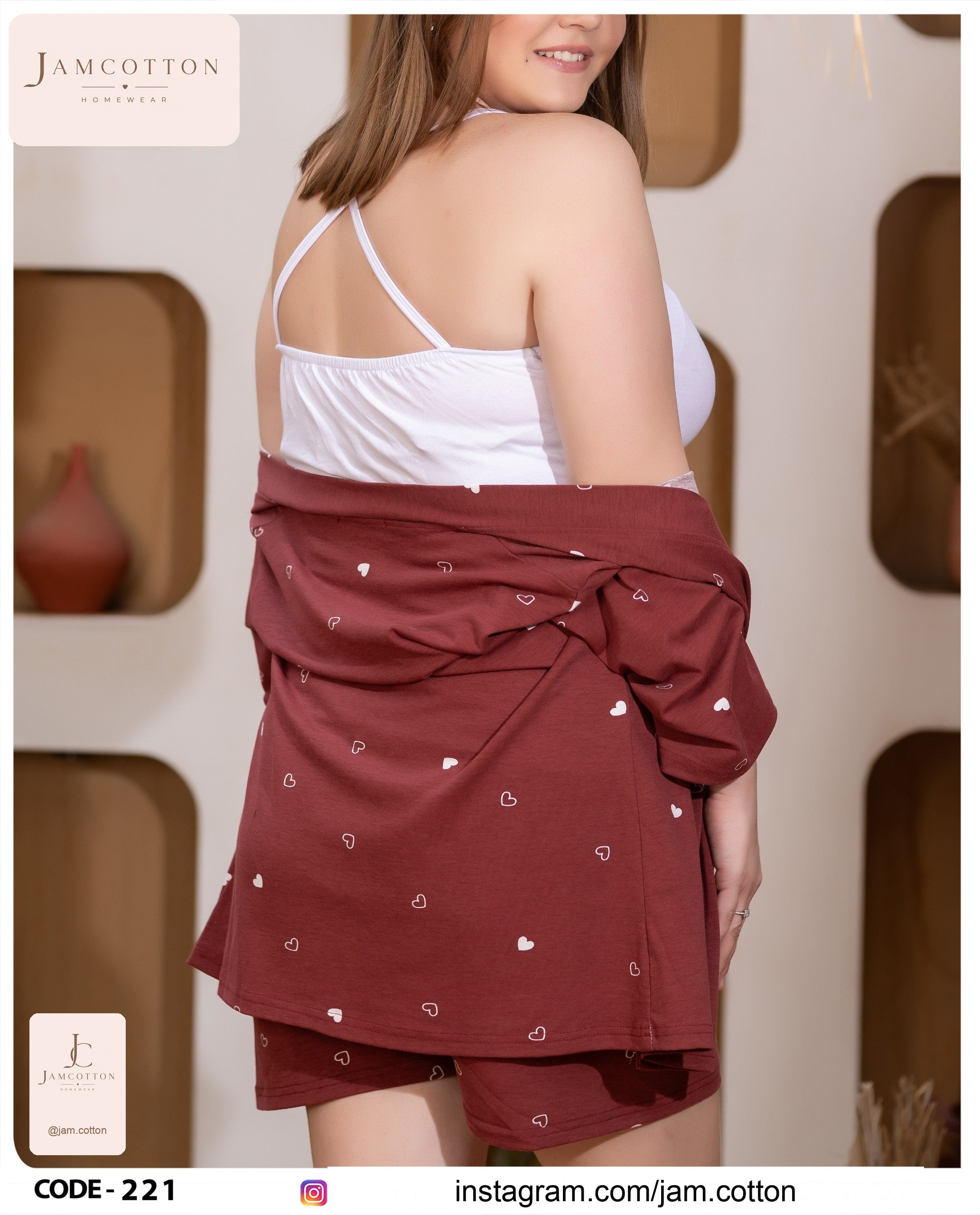 Heart Print 3-Piece Cardigan Pajama Set