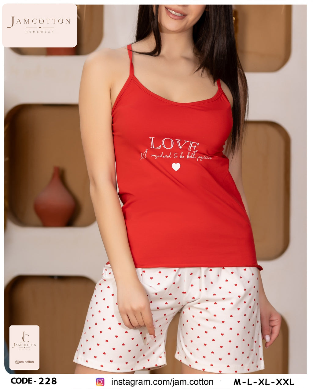 LOVE Cami and Heart Print Shorts Pajama Set