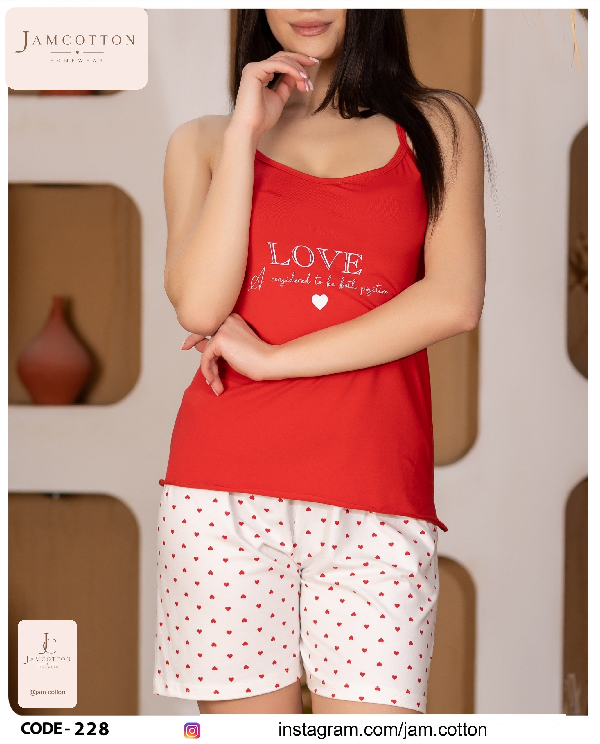 LOVE Cami and Heart Print Shorts Pajama Set