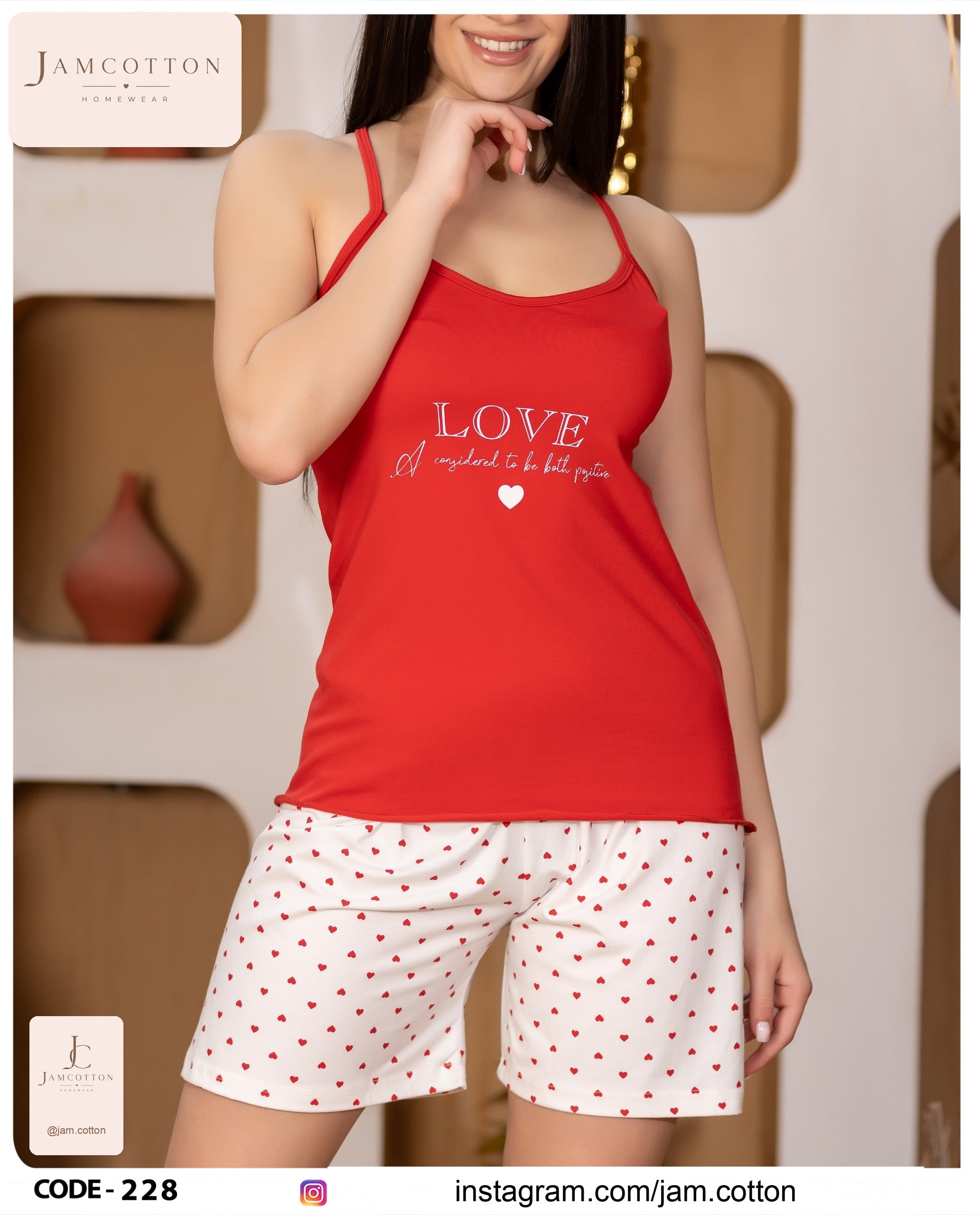 LOVE Cami and Heart Print Shorts Pajama Set