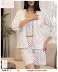 Red Heart Print 3-Piece Lace-Trim Pajama Set