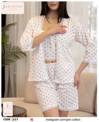 Red Heart Print 3-Piece Lace-Trim Pajama Set
