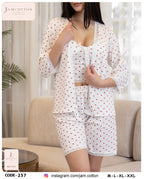 Red Heart Print 3-Piece Lace-Trim Pajama Set