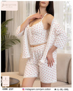Red Heart Print 3-Piece Lace-Trim Pajama Set