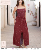 Heart Print Smocked-Bodice Maxi Nightdress