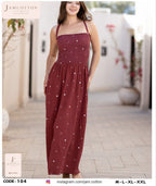 Heart Print Smocked-Bodice Maxi Nightdress