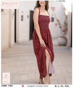 Heart Print Smocked-Bodice Maxi Nightdress