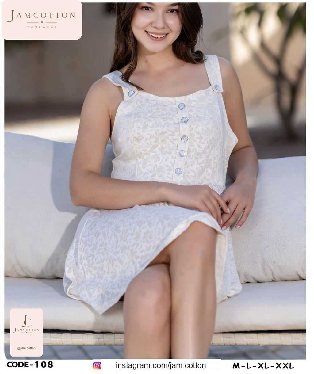 Ivory Floral Button-Front Mini Nightdress