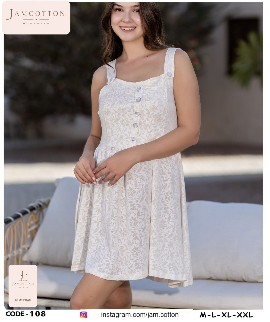 Ivory Floral Button-Front Mini Nightdress