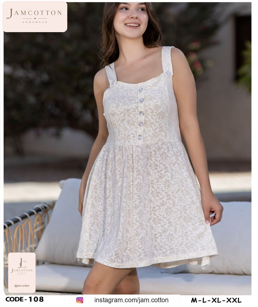Ivory Floral Button-Front Mini Nightdress