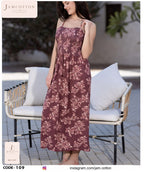 Floral Smocked-Bodice Maxi Nightdress