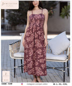 Floral Smocked-Bodice Maxi Nightdress