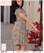 Leopard Print Flutter-Sleeve Ruffle-Hem Nightdress