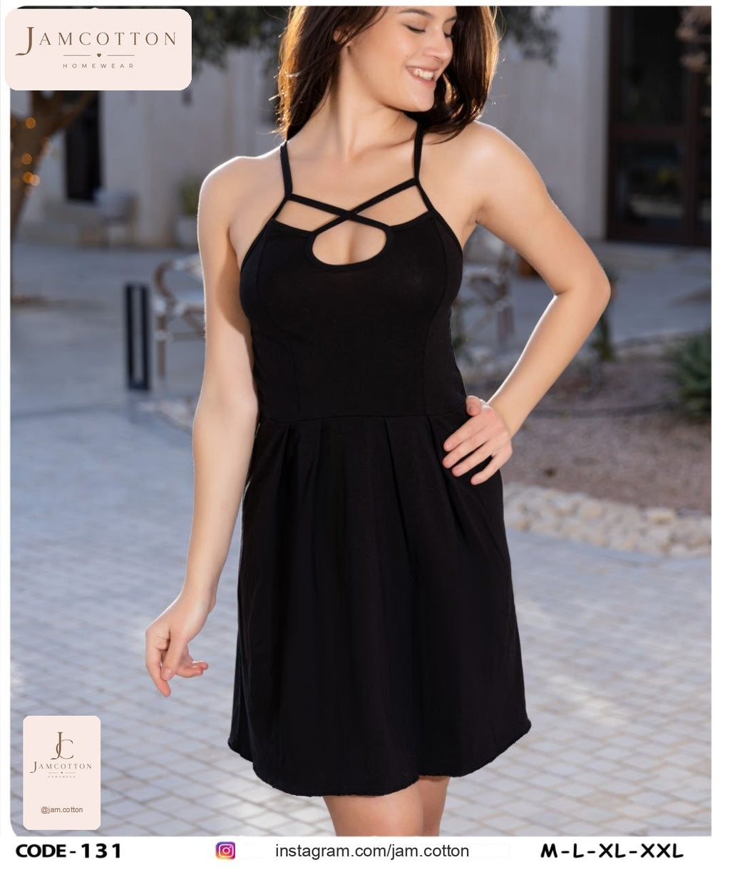 Criss-Cross Keyhole Pleated Mini Nightdress