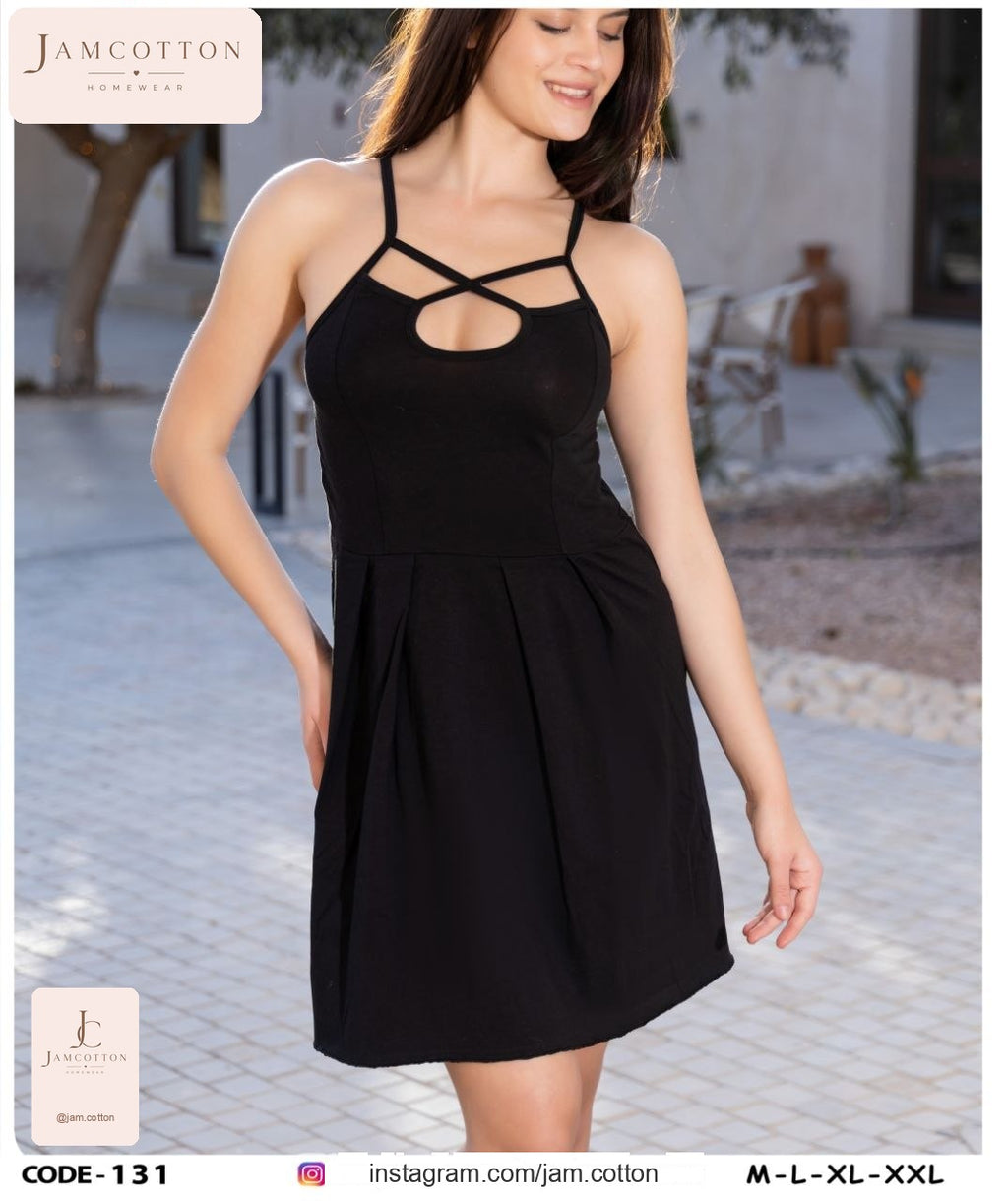 Criss-Cross Keyhole Pleated Mini Nightdress