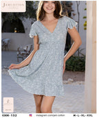 Floral Wrap-Front Flutter-Sleeve Nightdress