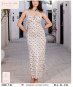 Brown Floral Vine Ruffle-Trim Maxi Nightdress
