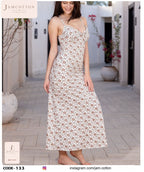 Brown Floral Vine Ruffle-Trim Maxi Nightdress