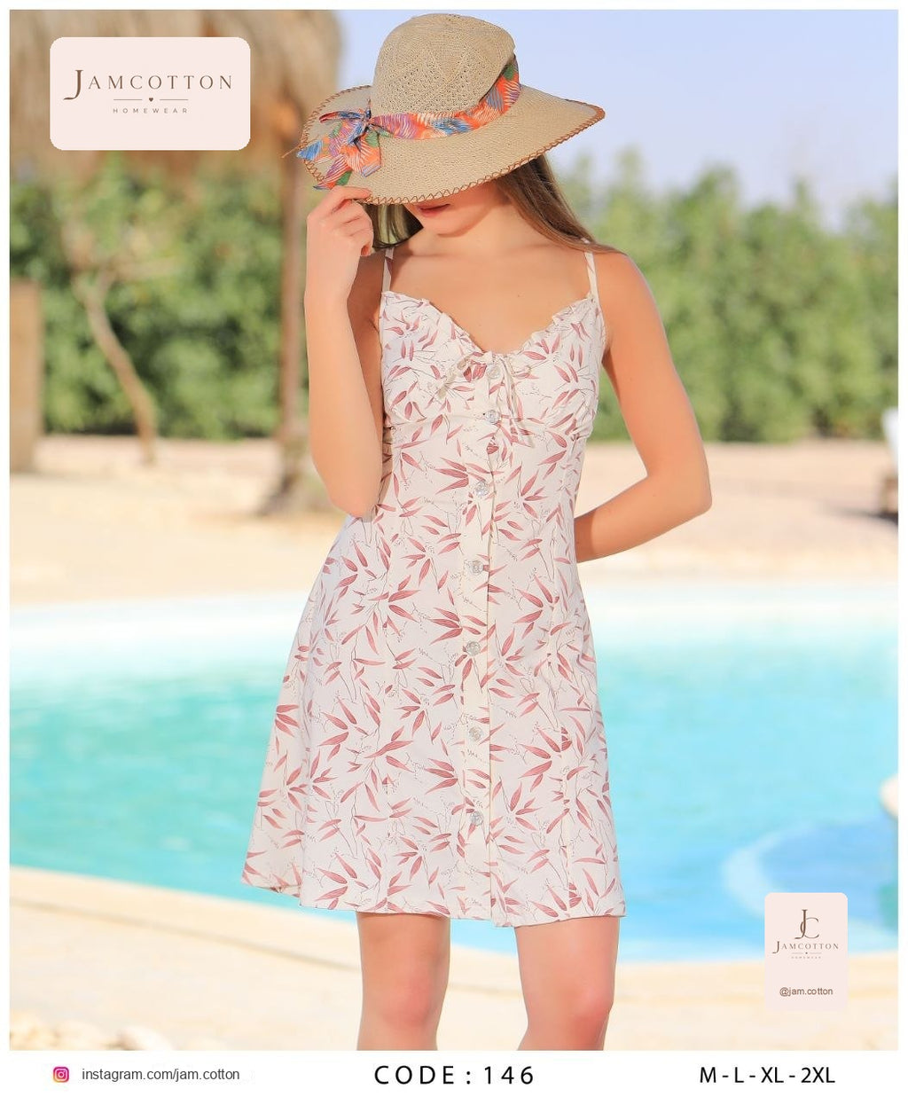 Leaf Print Button-Front Tie-Neck Short Nightdress