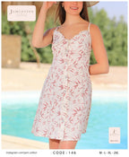 Leaf Print Button-Front Tie-Neck Short Nightdress