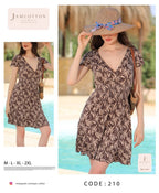 Palm Leaf Print V-Neck Smocked Nightdress