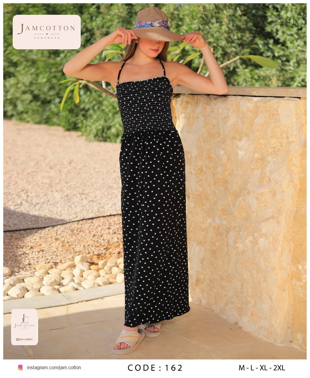 Heart Print Smocked Halter Maxi Dress
