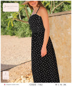 Heart Print Smocked Halter Maxi Dress