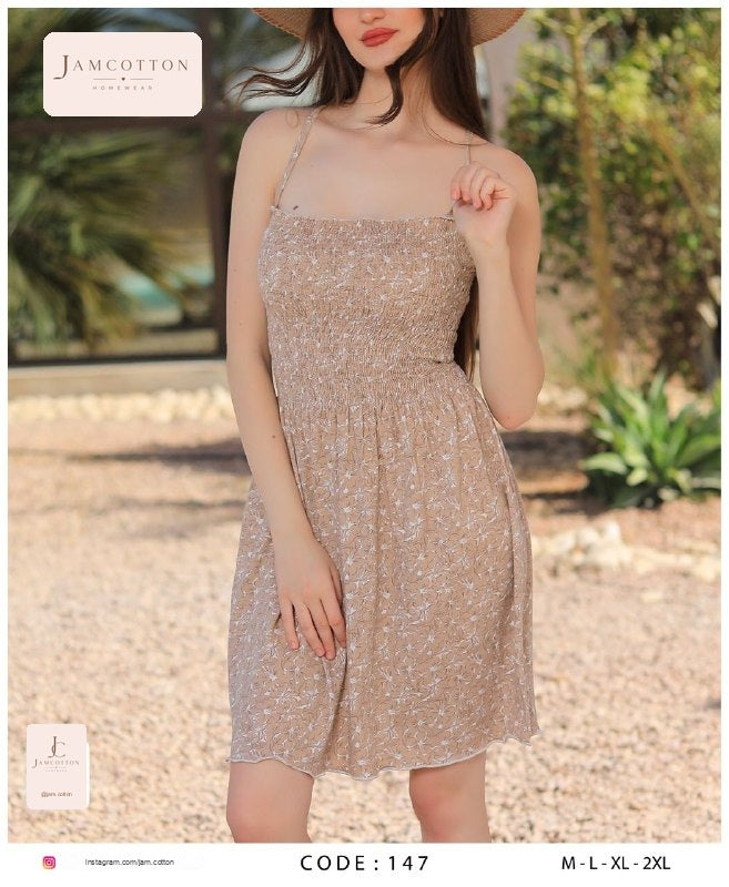 Ditsy Floral Smocked-Bodice Mini Nightdress