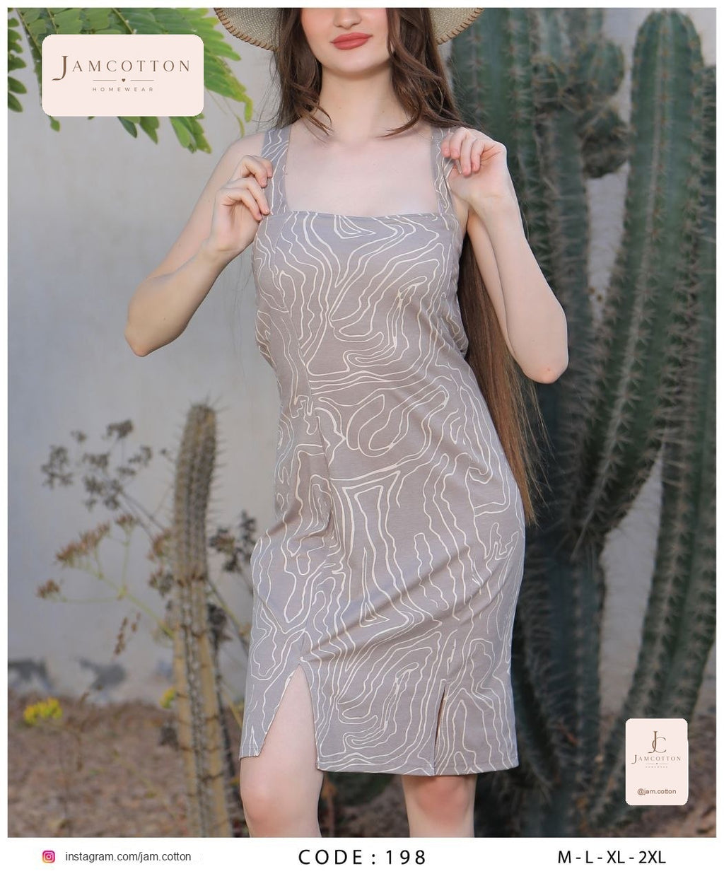 Abstract Wave Print Square-Neck Nightdress