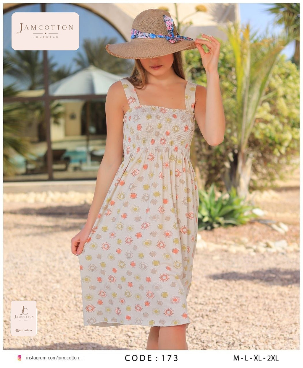 Sunburst Print Smocked Midi Nightdress