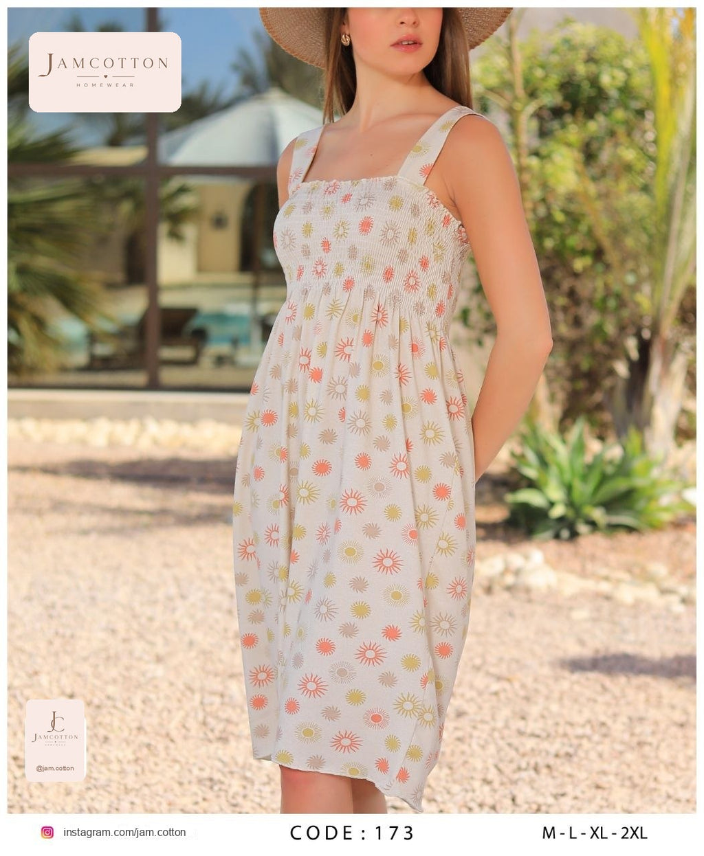 Sunburst Print Smocked Midi Nightdress