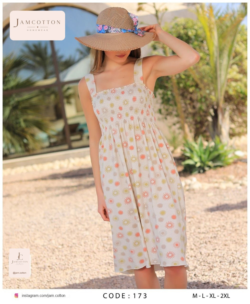 Sunburst Print Smocked Midi Nightdress